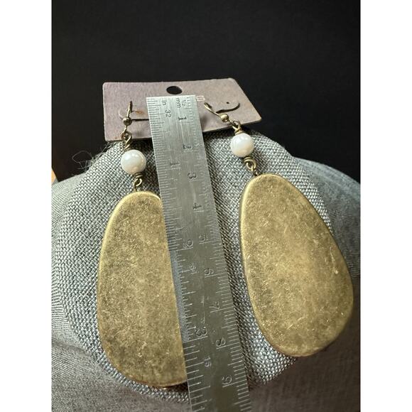 Chicos Teardrop Earrings Gold Tone Pierced Dangle Drop Abstract Boho Career New - Picture 4 of 4